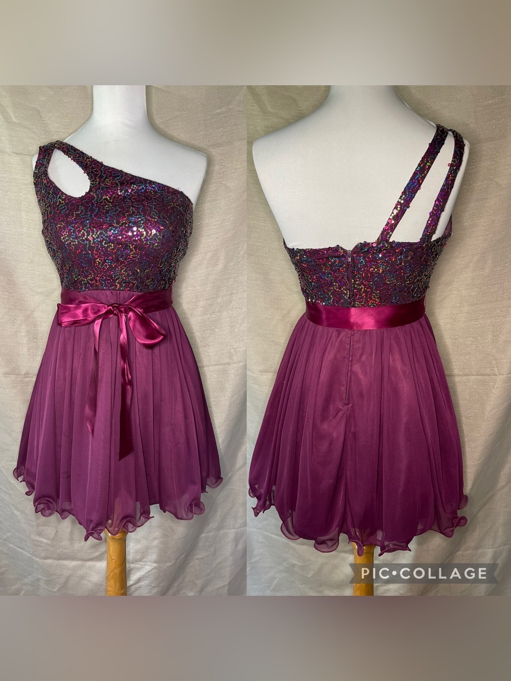 Sequin Hearts One-Shoulder Fuchsia Party Dress